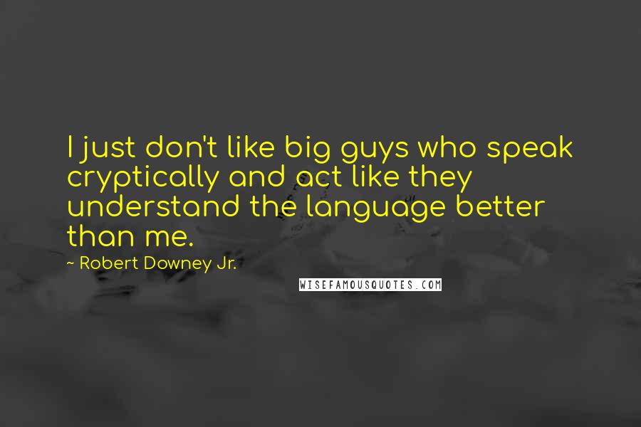 Robert Downey Jr. quotes: I just don't like big guys who speak cryptically and act like they understand the language better than me.