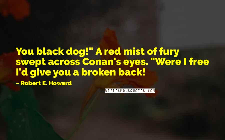 Robert E. Howard quotes: You black dog!" A red mist of fury swept across Conan's eyes. "Were I free I'd give you a broken back!