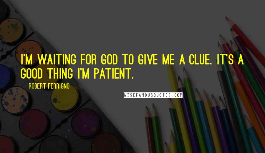 Robert Ferrigno quotes: I'm waiting for God to give me a clue. It's a good thing I'm patient.