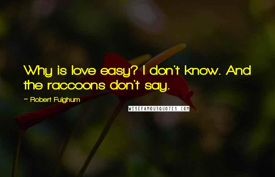 Robert Fulghum quotes: Why is love easy? I don't know. And the raccoons don't say.