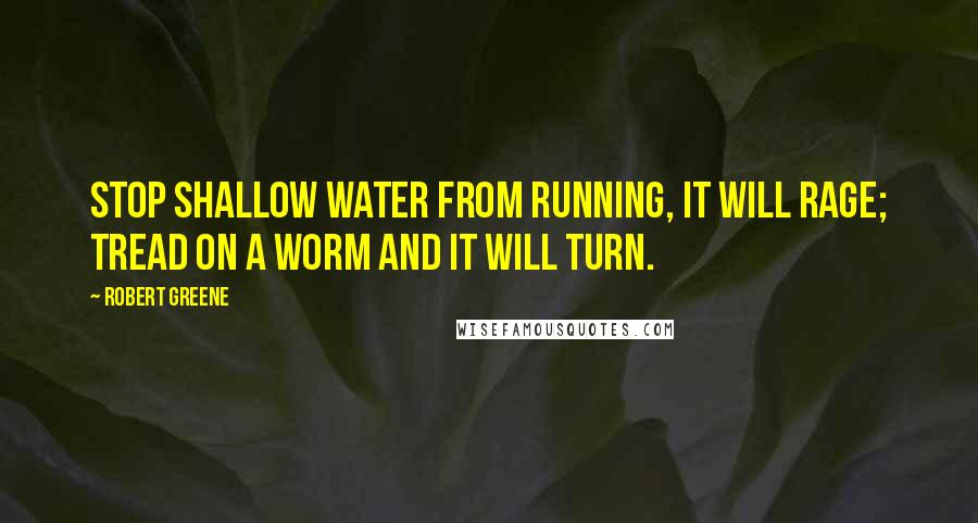 Robert Greene quotes: Stop shallow water from running, it will rage; tread on a worm and it will turn.