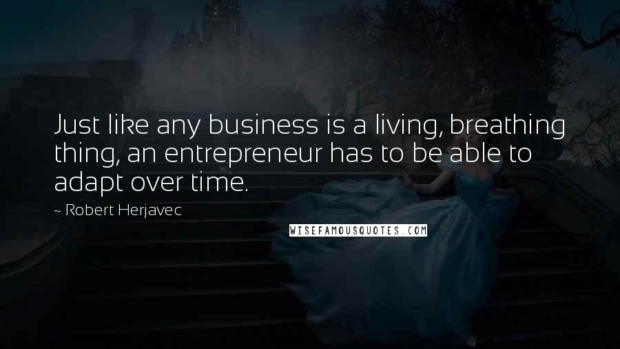 Robert Herjavec quotes: Just like any business is a living, breathing thing, an entrepreneur has to be able to adapt over time.