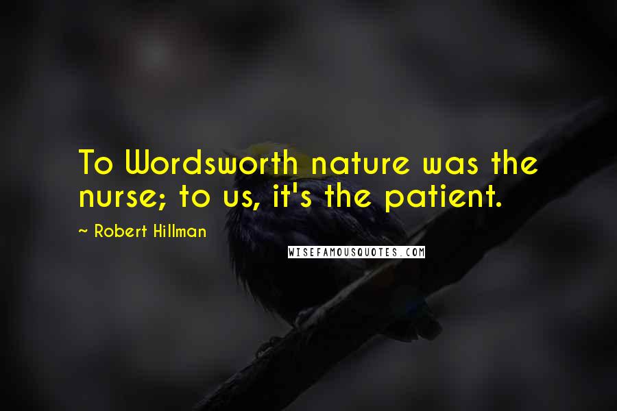 Robert Hillman quotes: To Wordsworth nature was the nurse; to us, it's the patient.