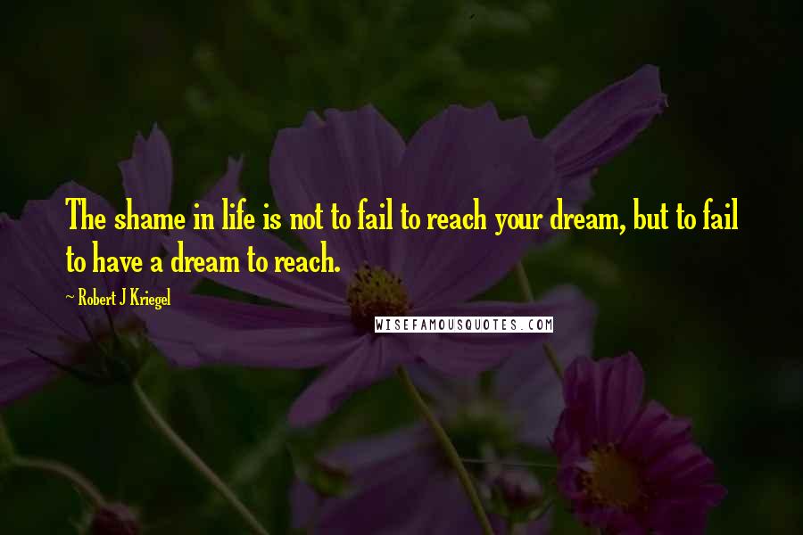 Robert J Kriegel quotes: The shame in life is not to fail to reach your dream, but to fail to have a dream to reach.