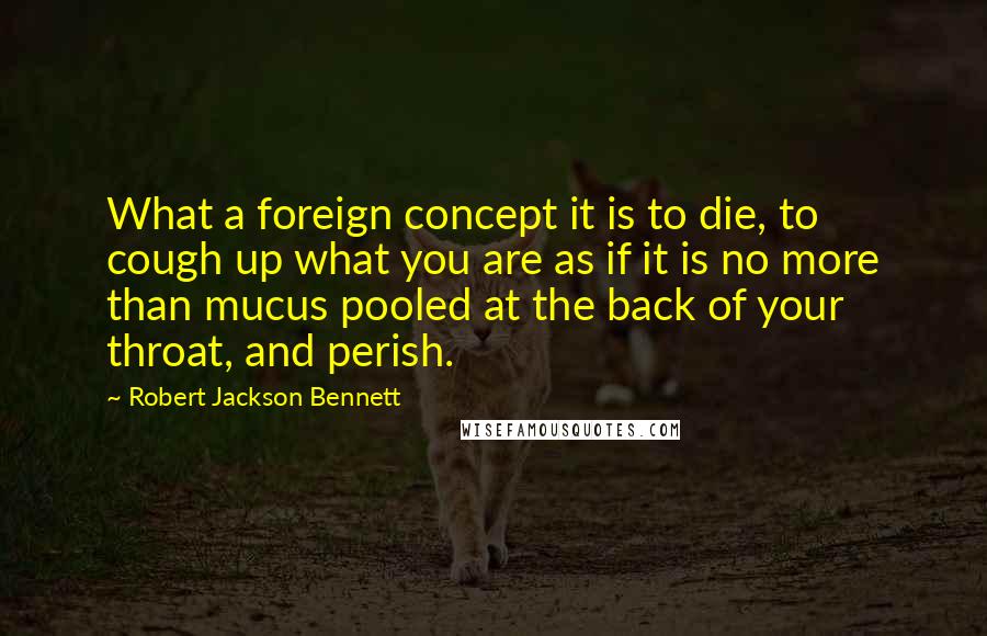 Robert Jackson Bennett quotes: What a foreign concept it is to die, to cough up what you are as if it is no more than mucus pooled at the back of your throat, and