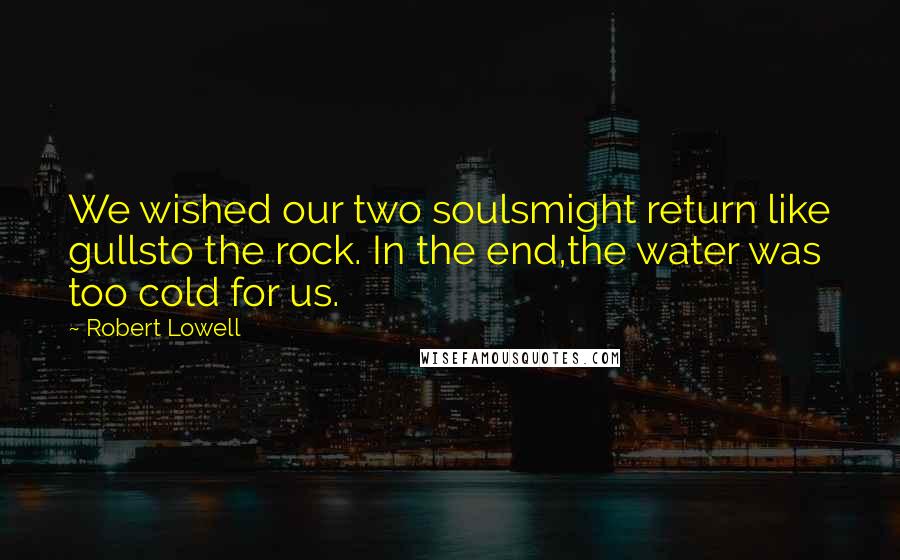 Robert Lowell quotes: We wished our two soulsmight return like gullsto the rock. In the end,the water was too cold for us.