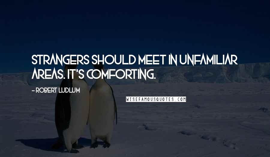 Robert Ludlum quotes: Strangers should meet in unfamiliar areas. It's comforting.