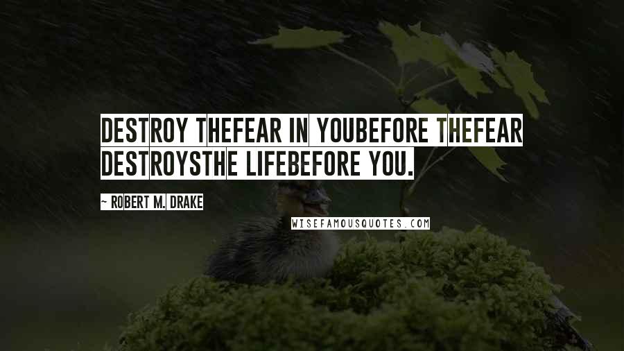 Robert M. Drake quotes: Destroy thefear in youbefore thefear destroysthe lifebefore you.