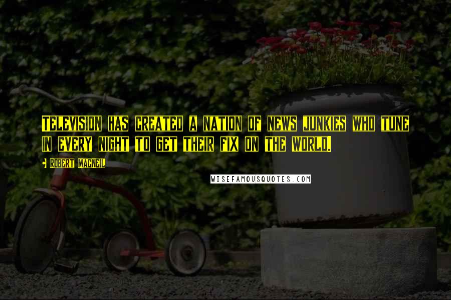 Robert MacNeil quotes: Television has created a nation of news junkies who tune in every night to get their fix on the world.
