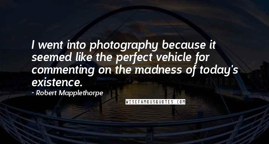 Robert Mapplethorpe quotes: I went into photography because it seemed like the perfect vehicle for commenting on the madness of today's existence.
