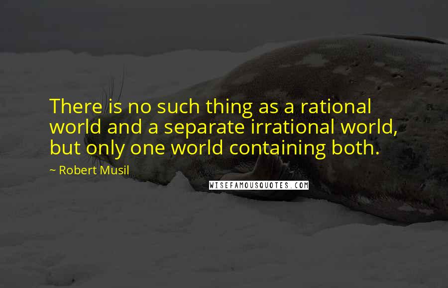 Robert Musil quotes: There is no such thing as a rational world and a separate irrational world, but only one world containing both. Robert Musil quotes: There is no such thing as a rational world and a separate irrational world, but only one world containing both.