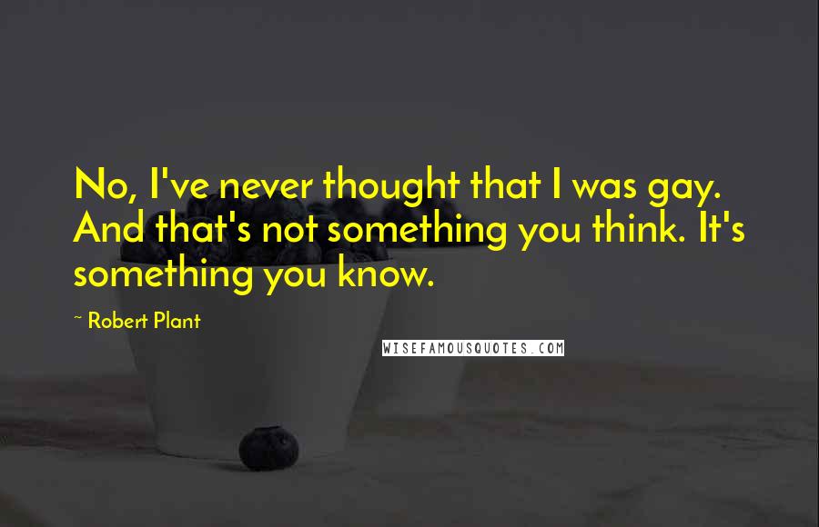 Robert Plant quotes: No, I've never thought that I was gay. And that's not something you think. It's something you know.