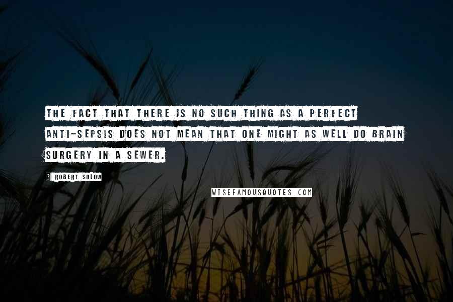 Robert Solow quotes: The fact that there is no such thing as a perfect anti-sepsis does not mean that one might as well do brain surgery in a sewer.