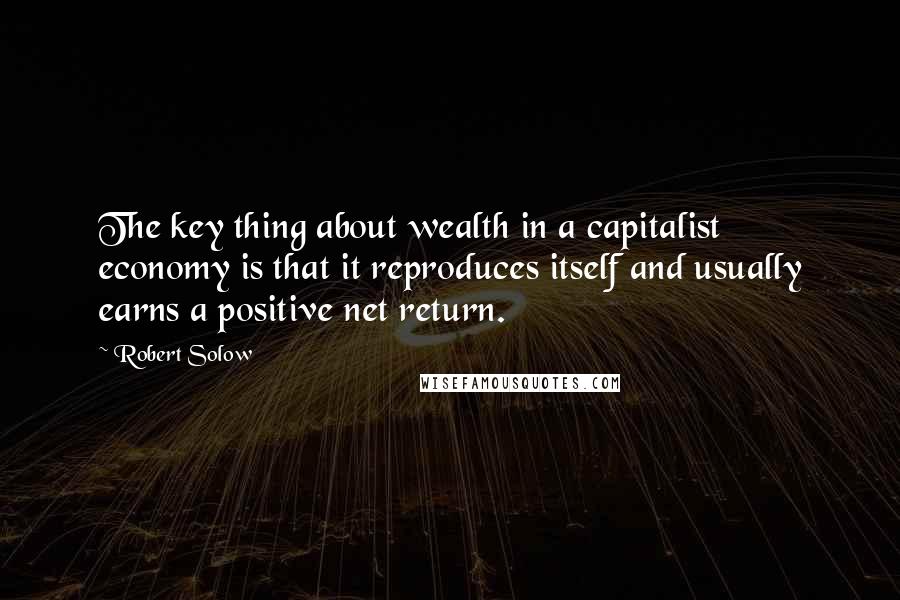 Robert Solow quotes: The key thing about wealth in a capitalist economy is that it reproduces itself and usually earns a positive net return.