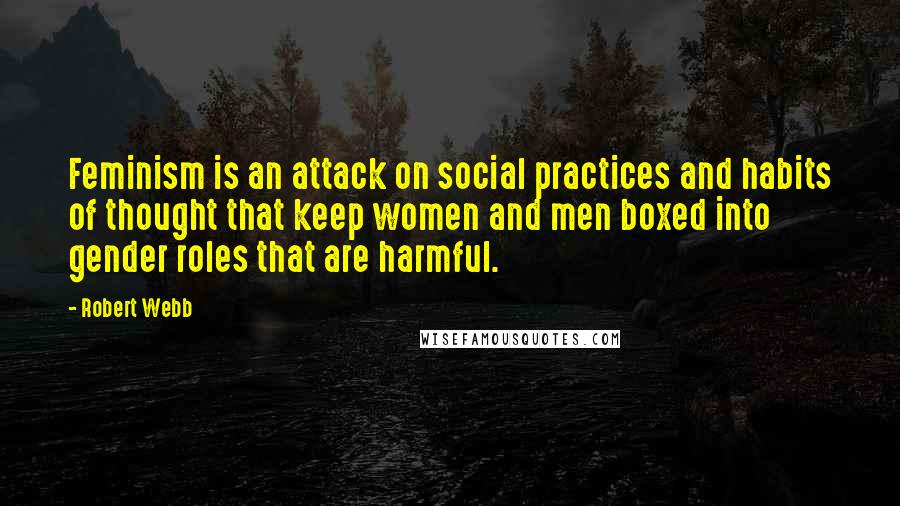 Robert Webb quotes: Feminism is an attack on social practices and habits of thought that keep women and men boxed into gender roles that are harmful.