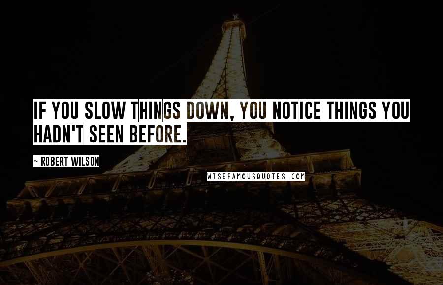 Robert Wilson quotes: If you slow things down, you notice things you hadn't seen before.