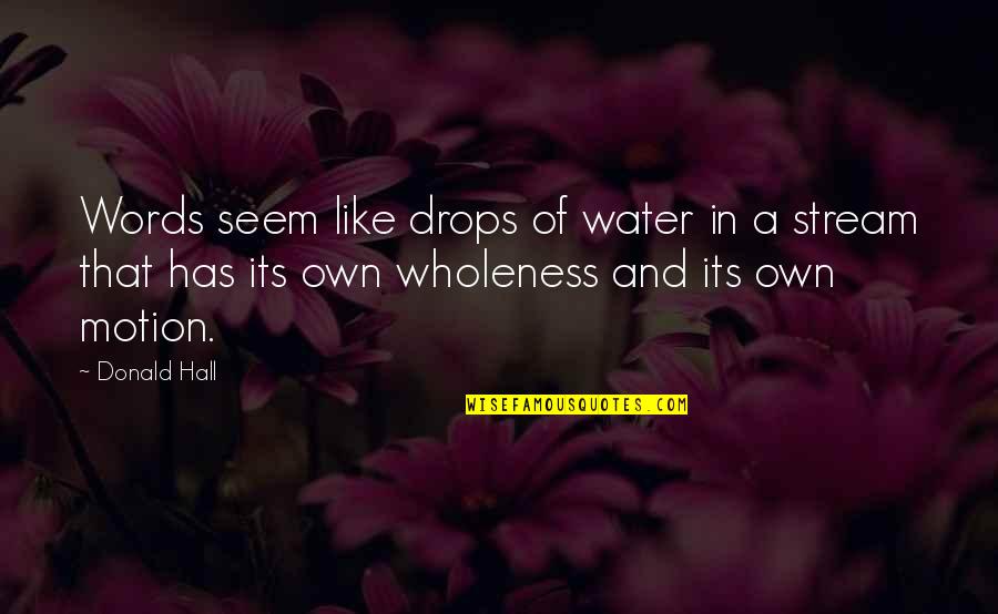 Robertino Rossellini Quotes By Donald Hall: Words seem like drops of water in a