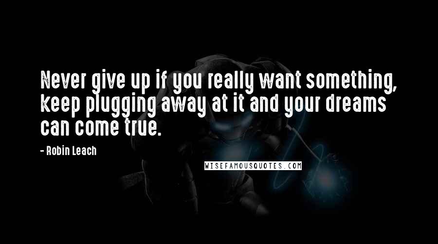 Robin Leach quotes: Never give up if you really want something, keep plugging away at it and your dreams can come true.