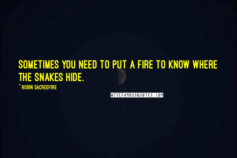 Robin Sacredfire quotes: Sometimes you need to put a fire to know where the snakes hide.