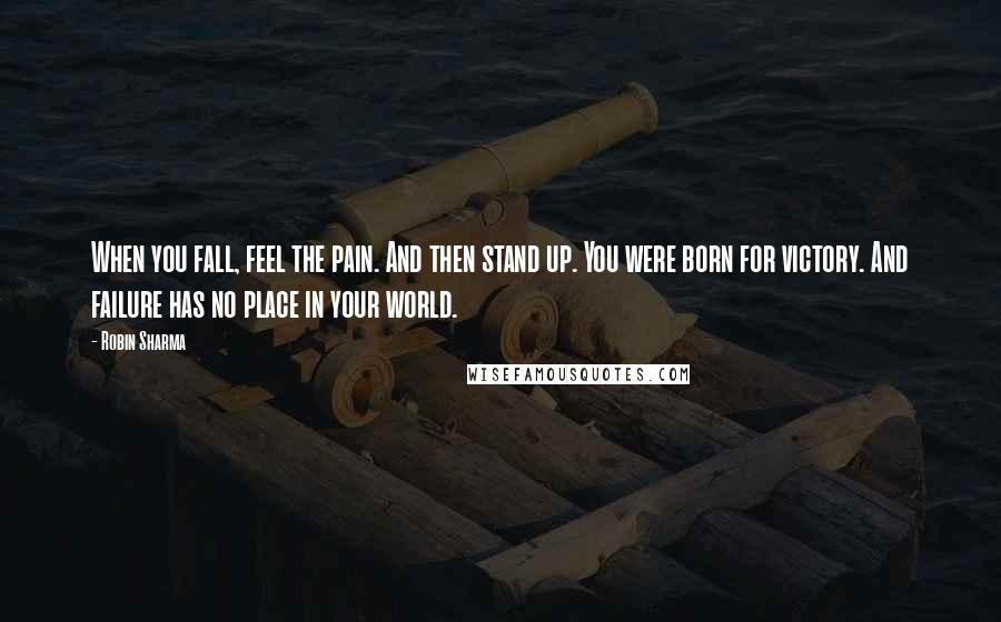 Robin Sharma quotes: When you fall, feel the pain. And then stand up. You were born for victory. And failure has no place in your world.