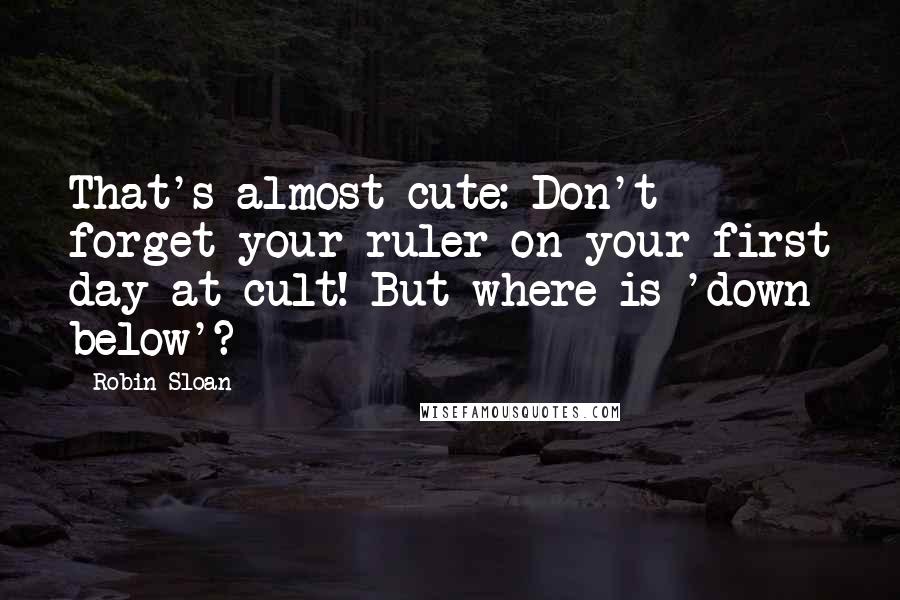 Robin Sloan quotes: That's almost cute: Don't forget your ruler on your first day at cult! But where is 'down below'?