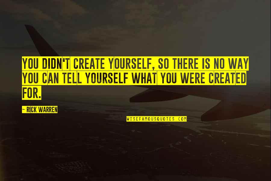 Robineau Cockerton Quotes By Rick Warren: You didn't create yourself, so there is no
