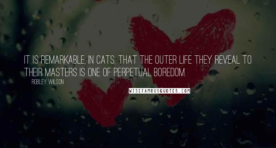 Robley Wilson quotes: It is remarkable, in cats, that the outer life they reveal to their masters is one of perpetual boredom. Robley Wilson quotes: It is remarkable, in cats, that the outer life they reveal to their masters is one of perpetual boredom.