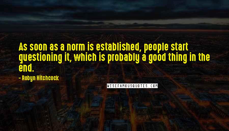 Robyn Hitchcock quotes: As soon as a norm is established, people start questioning it, which is probably a good thing in the end.