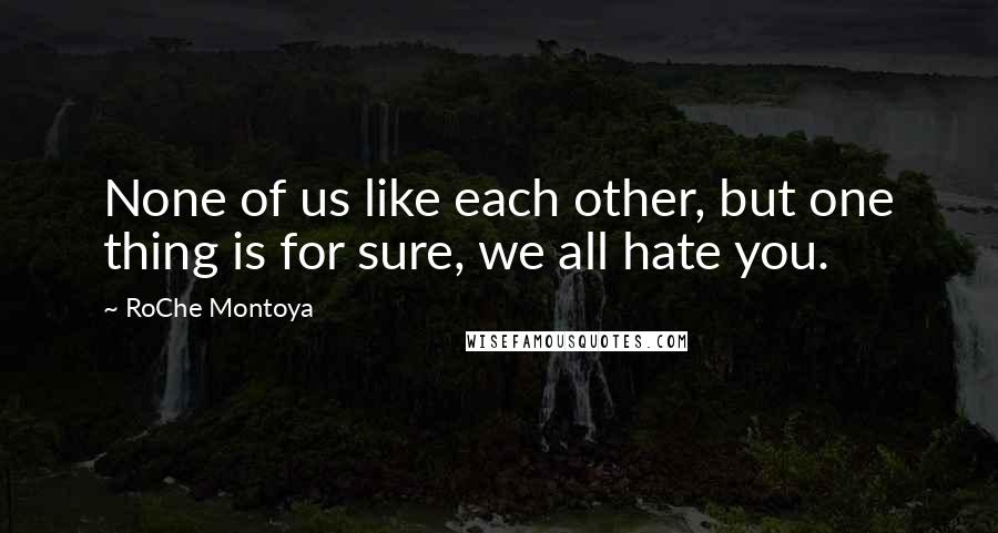 RoChe Montoya quotes: None of us like each other, but one thing is for sure, we all hate you.