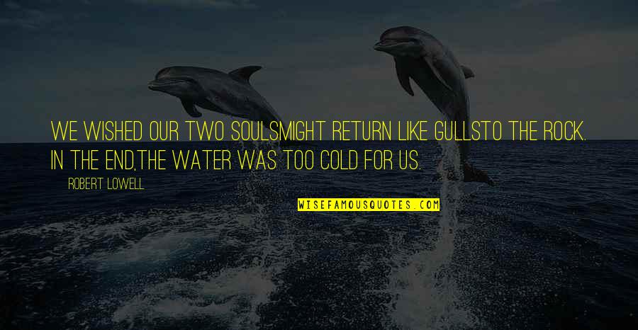 Rock And Water Quotes By Robert Lowell: We wished our two soulsmight return like gullsto