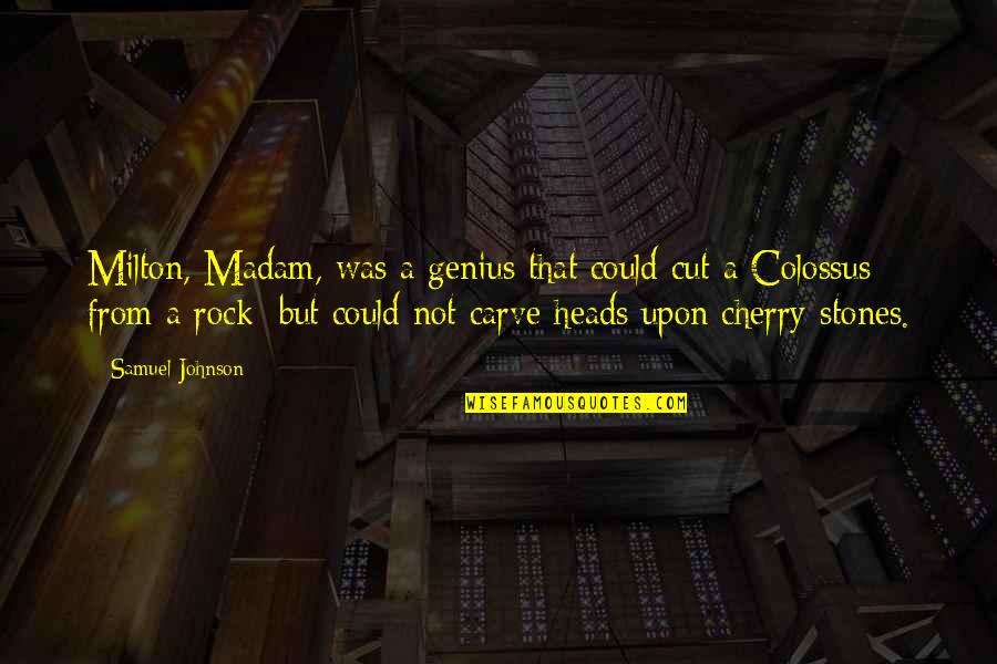 Rocks Stones Quotes By Samuel Johnson: Milton, Madam, was a genius that could cut