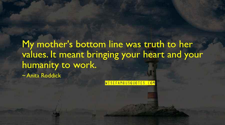 Roddick Quotes By Anita Roddick: My mother's bottom line was truth to her Roddick Quotes By Anita Roddick: My mother's bottom line was truth to her