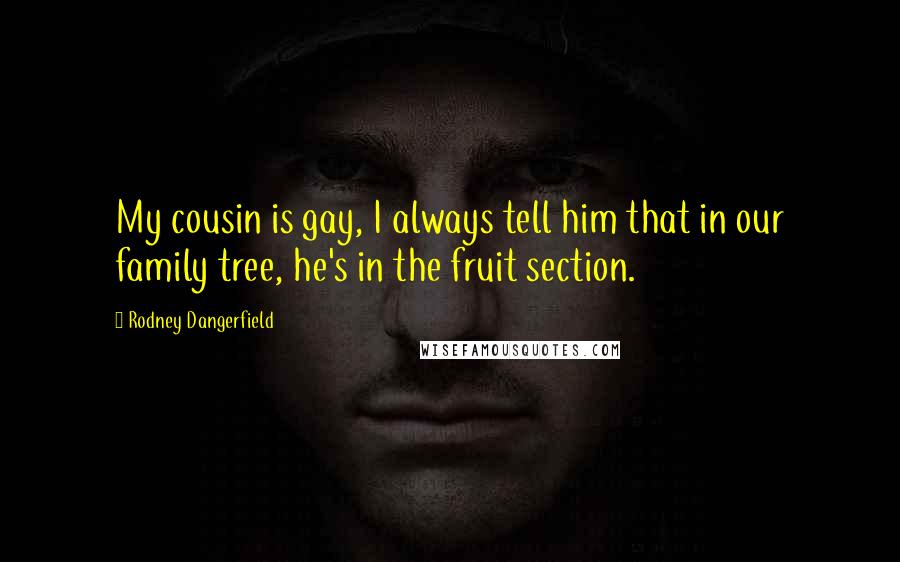Rodney Dangerfield quotes: My cousin is gay, I always tell him that in our family tree, he's in the fruit section.