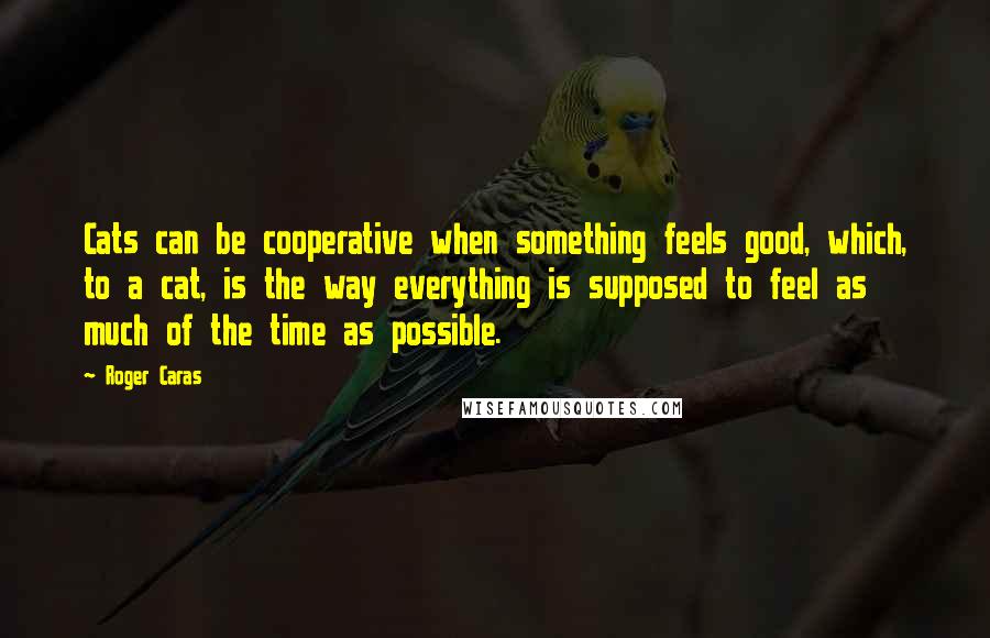 Roger Caras quotes: Cats can be cooperative when something feels good, which, to a cat, is the way everything is supposed to feel as much of the time as possible.