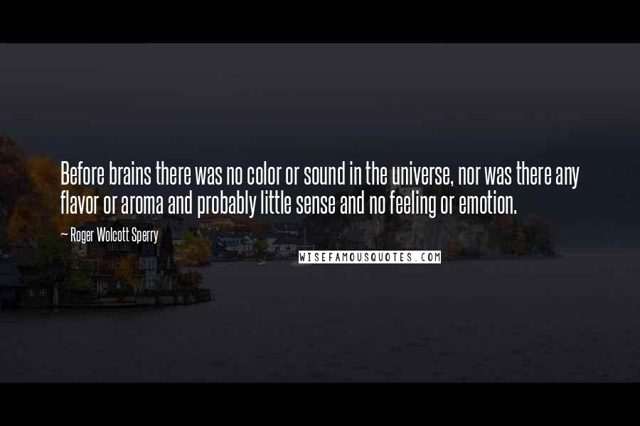 Roger Wolcott Sperry quotes: Before brains there was no color or sound in the universe, nor was there any flavor or aroma and probably little sense and no feeling or emotion.