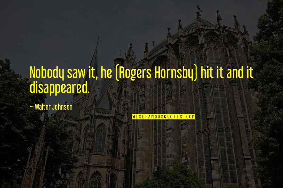 Rogers Hornsby Quotes By Walter Johnson: Nobody saw it, he (Rogers Hornsby) hit it Rogers Hornsby Quotes By Walter Johnson: Nobody saw it, he (Rogers Hornsby) hit it