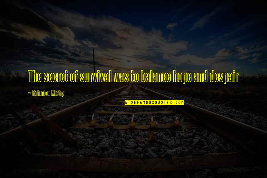 Rohinton Mistry Quotes By Rohinton Mistry: The secret of survival was to balance hope