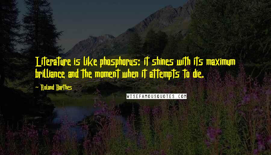 Roland Barthes quotes: Literature is like phosphorus: it shines with its maximum brilliance and the moment when it attempts to die. Roland Barthes quotes: Literature is like phosphorus: it shines with its maximum brilliance and the moment when it attempts to die.