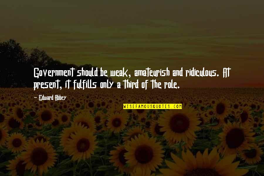 Role Of Government Quotes By Edward Abbey: Government should be weak, amateurish and ridiculous. At