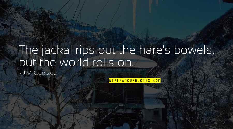 Rolls Quotes By J.M. Coetzee: The jackal rips out the hare's bowels, but Rolls Quotes By J.M. Coetzee: The jackal rips out the hare's bowels, but