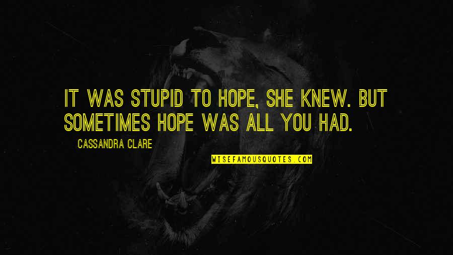 Romantic Hope Quotes By Cassandra Clare: It was stupid to hope, she knew. But
