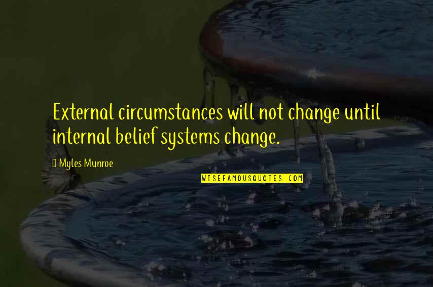 Romeo And Juliet's Relationship Quotes By Myles Munroe: External circumstances will not change until internal belief