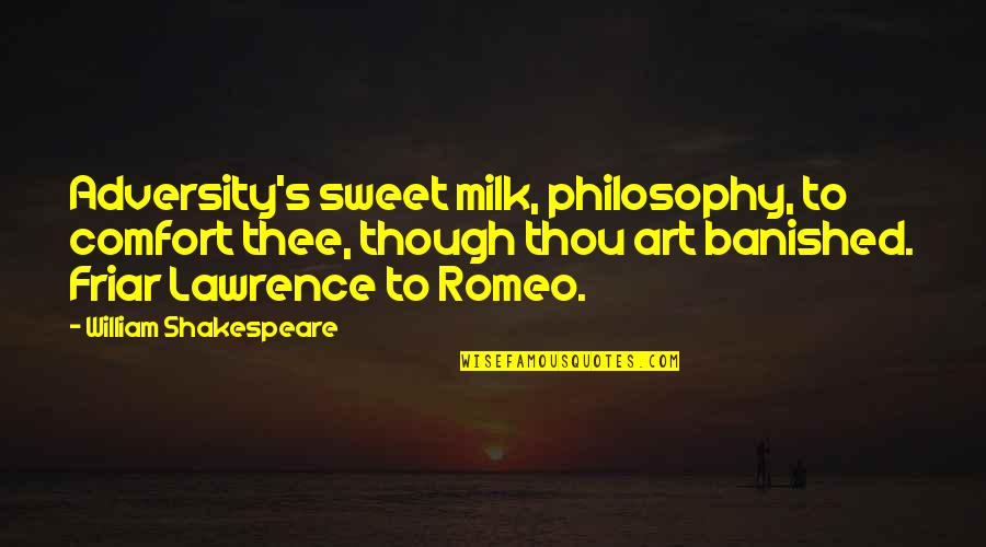 Romeo Banished Quotes By William Shakespeare: Adversity's sweet milk, philosophy, to comfort thee, though