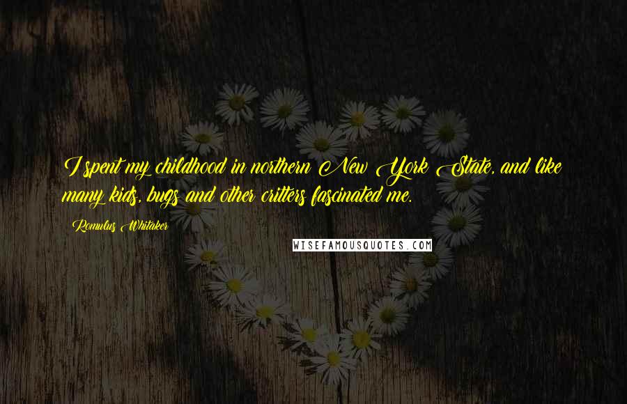 Romulus Whitaker quotes: I spent my childhood in northern New York State, and like many kids, bugs and other critters fascinated me.