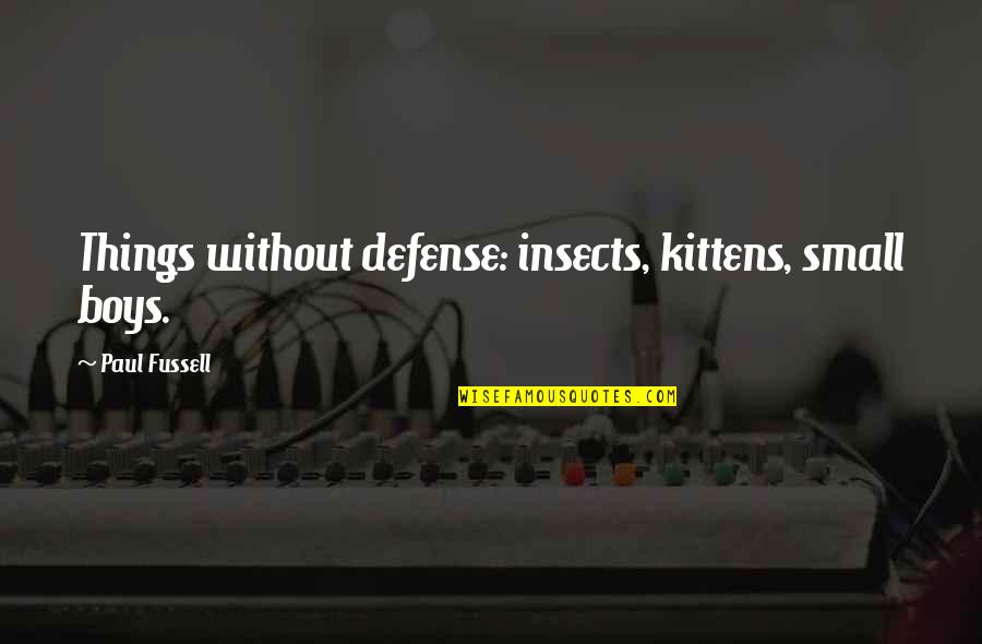 Ron Jon Stickers Quotes By Paul Fussell: Things without defense: insects, kittens, small boys.