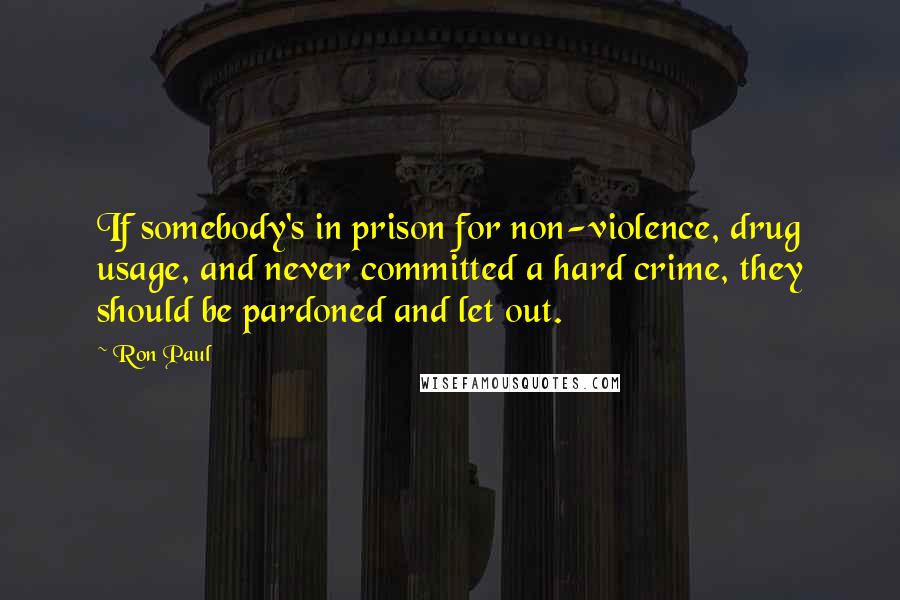 Ron Paul quotes: If somebody's in prison for non-violence, drug usage, and never committed a hard crime, they should be pardoned and let out.