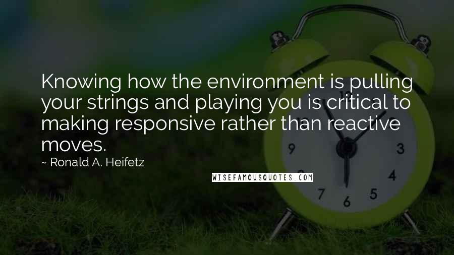 Ronald A. Heifetz quotes: Knowing how the environment is pulling your strings and playing you is critical to making responsive rather than reactive moves.
