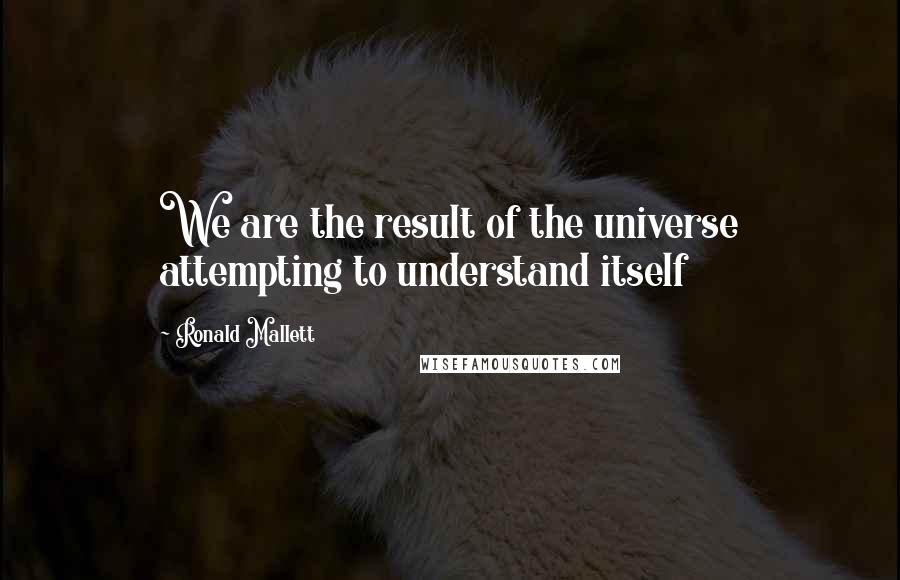 Ronald Mallett quotes: We are the result of the universe attempting to understand itself