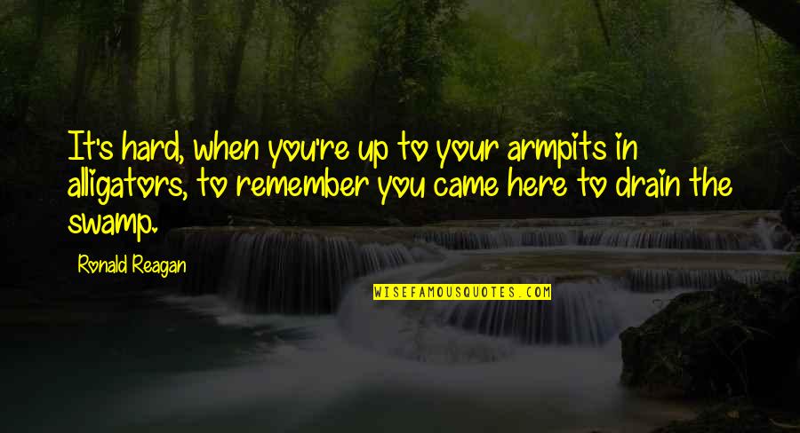 Ronald Reagan Government Quotes By Ronald Reagan: It's hard, when you're up to your armpits Ronald Reagan Government Quotes By Ronald Reagan: It's hard, when you're up to your armpits