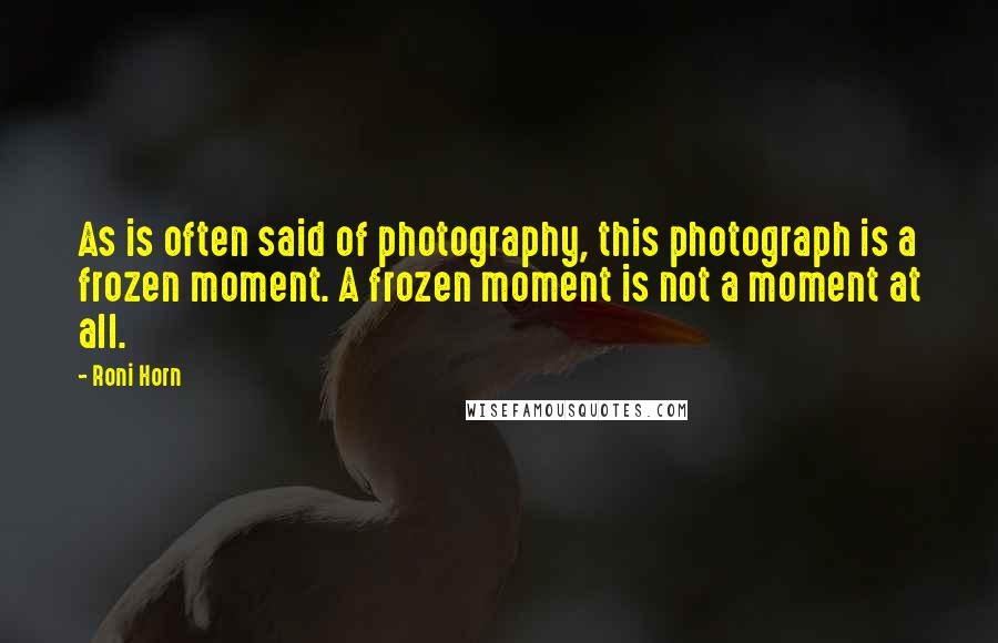 Roni Horn quotes: As is often said of photography, this photograph is a frozen moment. A frozen moment is not a moment at all. Roni Horn quotes: As is often said of photography, this photograph is a frozen moment. A frozen moment is not a moment at all.